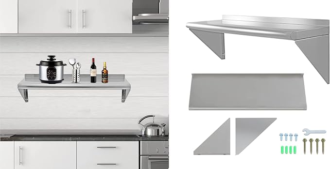 12''x36'' - 2PACKS Wall Mounted Stainless Steel Shelf NSF Commercial Metal Wall Mount Floating Shelving for Kitchen, Restaurant, Food Truck,Garage,Washrooms,Home&Hotel