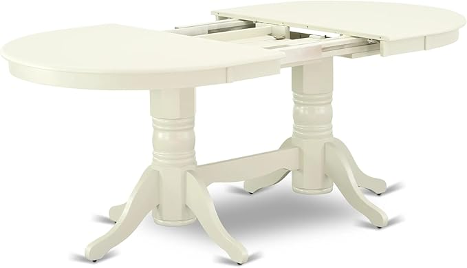 East West Furniture VABO5-LWH-W 5 Piece Kitchen Table Set for 4 Includes an Oval Dining Room Table with Butterfly Leaf and 4 Solid Wood Seat Chairs, 40x76 Inch, Linen White