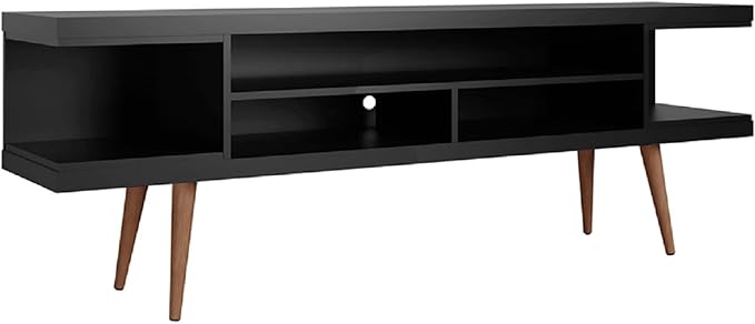 Manhattan Comfort Utopia 70.47" Freestanding Entertainment Center for Living Room, Mid Century Modern TV Stand with Shelves, Storage and Media Holes, Fits 65" Screens, Black