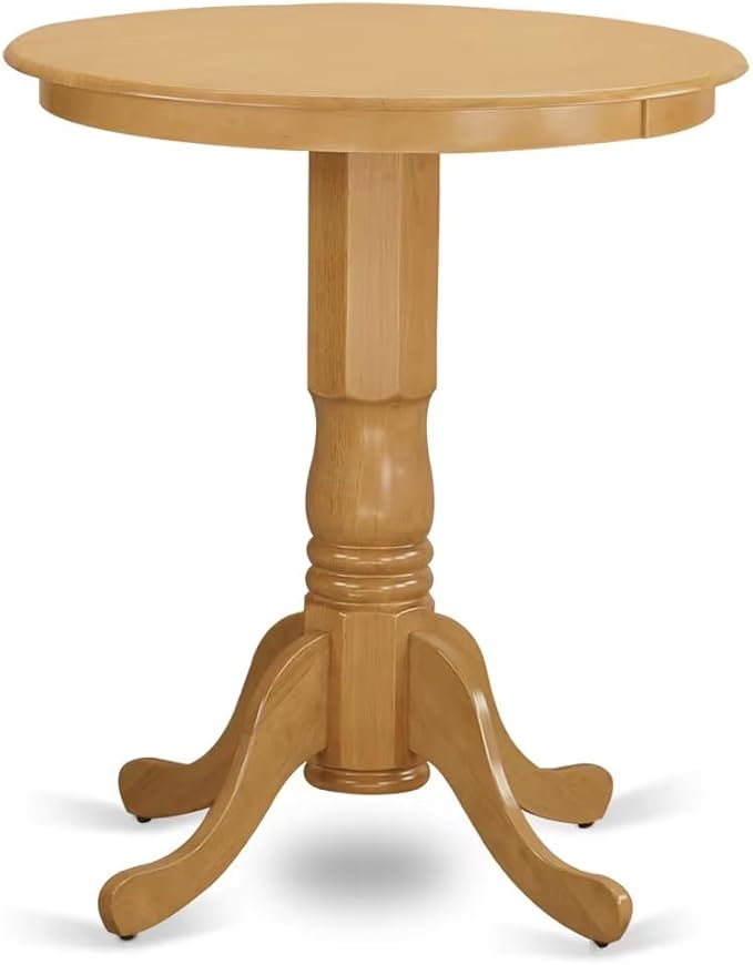 East West Furniture ESBO3-OAK-W 3 Piece Dining Set Contains a Round Dining Room Table with Pedestal and 2 Wood Seat Chairs, 30x30 Inch, Oak