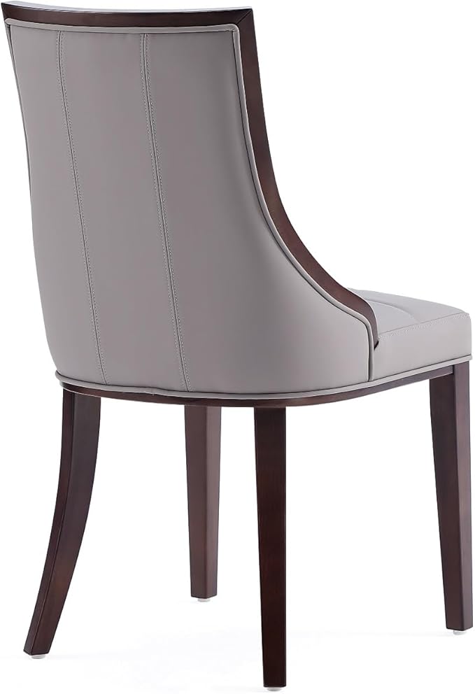 Manhattan Comfort Fifth Avenue Faux Leather Dining Chairs, Parsons Accent Furniture with Padded Wingback Seat, Fine Rectangular Stitching and Solid Beech Wood Frame, Set of 4, Grey