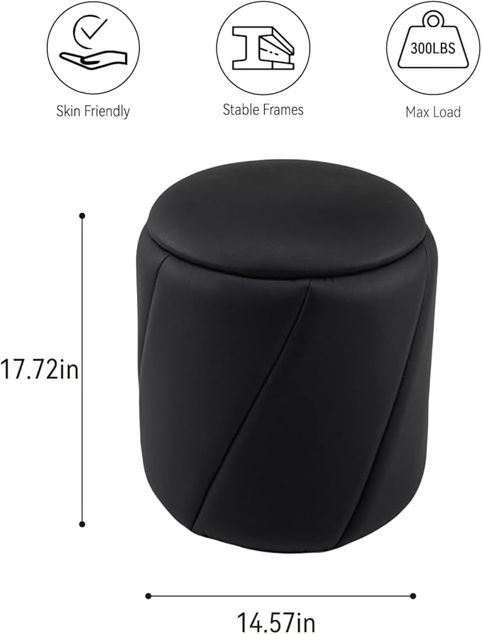 Get Set Style Modern Round Ottoman with Soft Padded Seat, Multifunctional Vanity Chairs for Makeup, Upholstered Footrest Stool Ottoman Foot Stool for Living Room, Bedroom