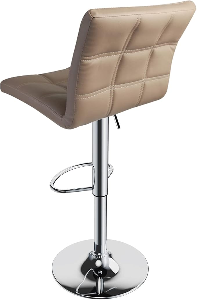 Leopard Modern Square PU Leather Adjustable Bar Stools with Back, Square Back Bar Stools Set of 2, Counter Height Swivel Stool (Khaki)