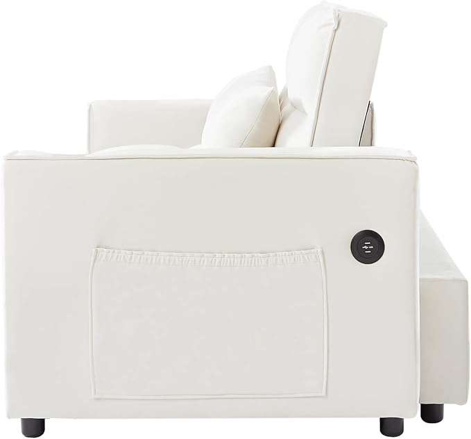 ERYE 64" W Full Size 3 in 1 Convertible Sleeper Sofabed W/Cupholders and USB Ports, Modern Velvet Upholstered Loveseat Sofa with Pull Out Sleep Couch Bed and Reclining Backrest for Home Apartment RV