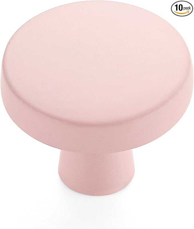 Ravinte 10 Pack Drawer Pulls 1-1/4 Inch Pink Kitchen Cabinet Knobs Solid Round Dresser Handles for Simple Cupboard Hardware
