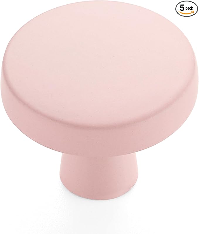 Ravinte 5 Pack Drawer Pulls 1-1/4 Inch Kitchen Cabinet Knobs Solid Round Dresser Drawer Knobs Pink Dresser Knobs Drawer Knobs Simple Cabinet Hardware for Cupboard Drawer Pulls