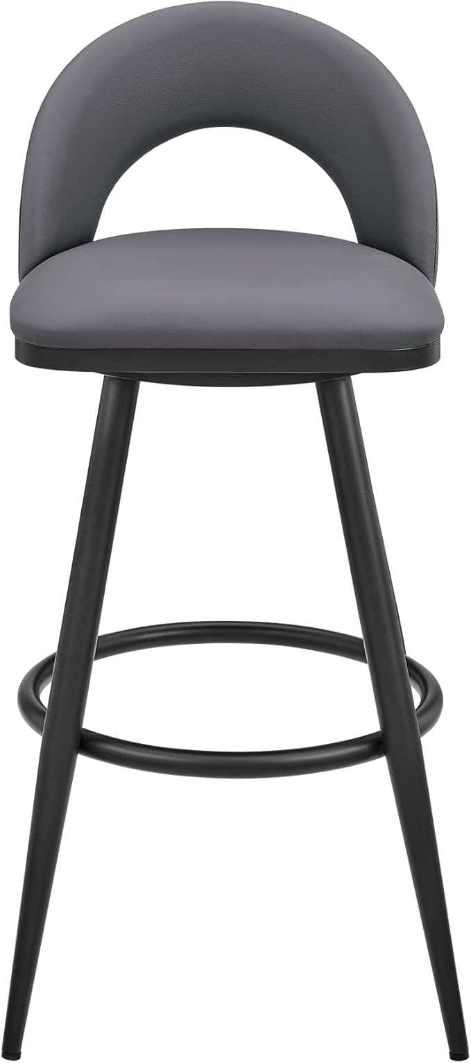 Armen Living Charlotte Swivel Counter Stool in Black Metal and Grey Faux Leather