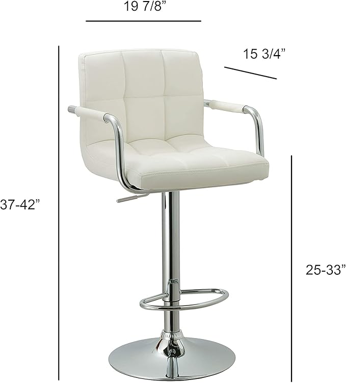 AC Pacific Contemporary Adjustable Swivel Kitchen Bar Stool Chair with Cushion and Armrest, 24"-33", White ACBS15 Daisy White Square