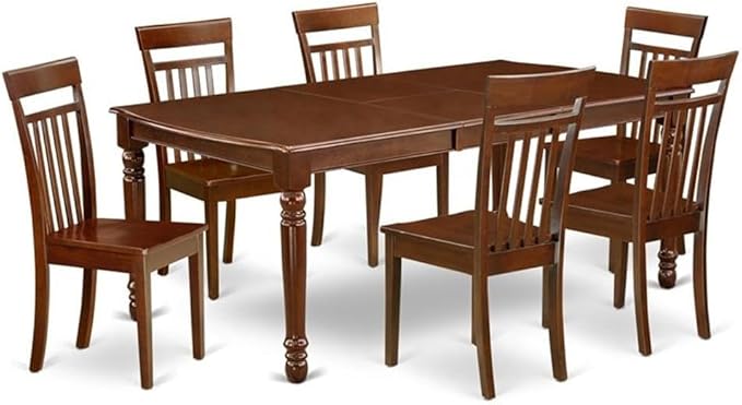 East West Furniture DOCA7-MAH-W 7 Piece Dining Table Set Consist of a Rectangle Dinner Table with Butterfly Leaf and 6 Dining Room Chairs, 42x78 Inch, Mahogany