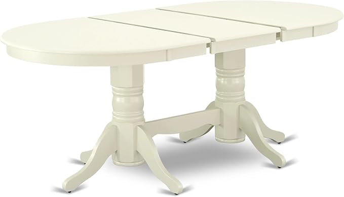 East West Furniture VAAB5-LWH-02 5 Piece Dining Room Table Set Includes an Oval Kitchen Table with Butterfly Leaf and 4 Light Beige Linen Fabric Parsons Chairs, 40x76 Inch, Linen White