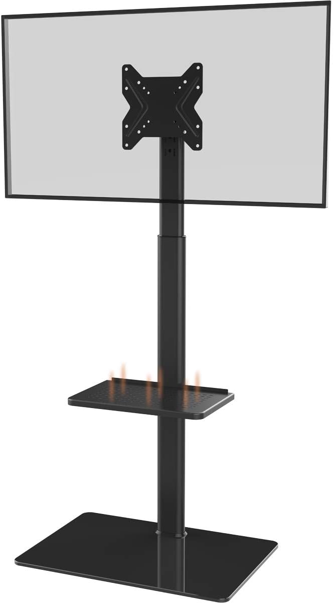 Universal Floor TV Stand with Mount for 19 to 43 inch Flat Screen TV, 100 Degree Swivel,Adjustable Height and Tilt Function, 2 Shelves Space Saving Standing TV Mount for Bedroom Living Room Corner