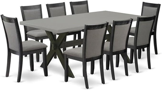 East West Furniture X697MZ650-9 9 Piece Dining Room Set Includes a Rectangle Dining Table with X-Legs and 8 Dark Gotham Grey Linen Fabric Upholstered Chairs, 40x72 Inch, Multi-Color