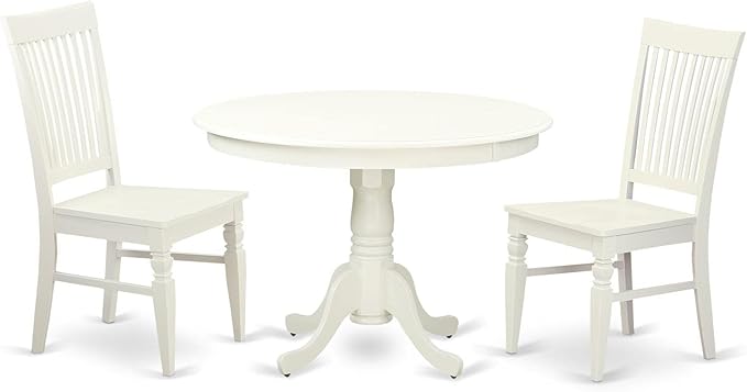East West Furniture HLWE3-LWH-W 3 Piece Dinette Set for Small Spaces Contains a Round Dining Table with Pedestal and 2 Kitchen Dining Chairs, 42x42 Inch, Linen White