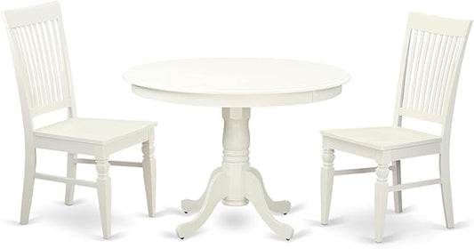 East West Furniture HLWE3-LWH-W 3 Piece Dinette Set for Small Spaces Contains a Round Dining Table with Pedestal and 2 Kitchen Dining Chairs, 42x42 Inch, Linen White