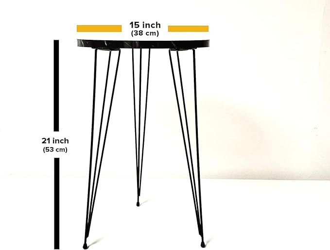 PAK HOME Set of 2 Black Marble End Tables Round Wood Sofa Side Coffee Tables for Small Spaces, Nightstand Bedside Table with Metal Legs for Bedroom, Living Room, Office, Balcony