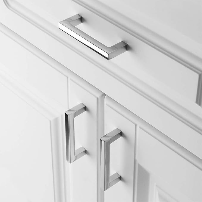 KOOFIZO Solid Square Bar Cabinet Handle - Chrome Furniture Pull, 3 Inch/76mm Screwhole Distance, 10-Pack for Kitchen Cupboard Door, Bedroom Dresser Drawer, Bathroom Wardrobe Hardware