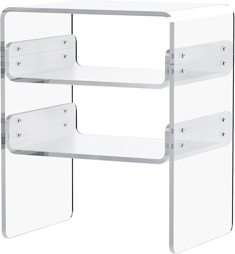 Clear Acrylic 3-Tier End Table/Nightstand – Sleek Bedside Storage with Durable Design, Perfect for Bedrooms, Living Rooms, or Modern Interiors – Ideal as a Bedside Table or Sofa Side Piece Marble