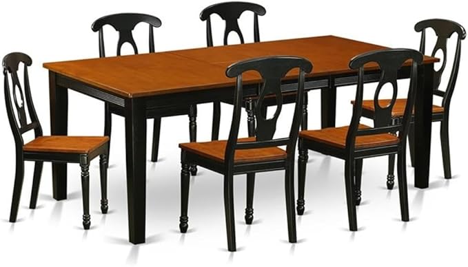 East West Furniture QUKE7-BCH-W 7 Piece Dining Table Set Consist of a Rectangle Dining Room Table with Butterfly Leaf and 6 Wood Seat Chairs, 40x78 Inch, Black & Cherry