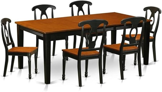 East West Furniture QUKE7-BCH-W 7 Piece Dining Table Set Consist of a Rectangle Dining Room Table with Butterfly Leaf and 6 Wood Seat Chairs, 40x78 Inch, Black & Cherry