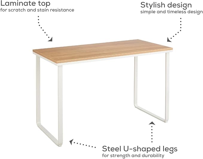 Safco Simple Design Table Desk with Sled Base, , Beech Top White Legs (1943BHWH)