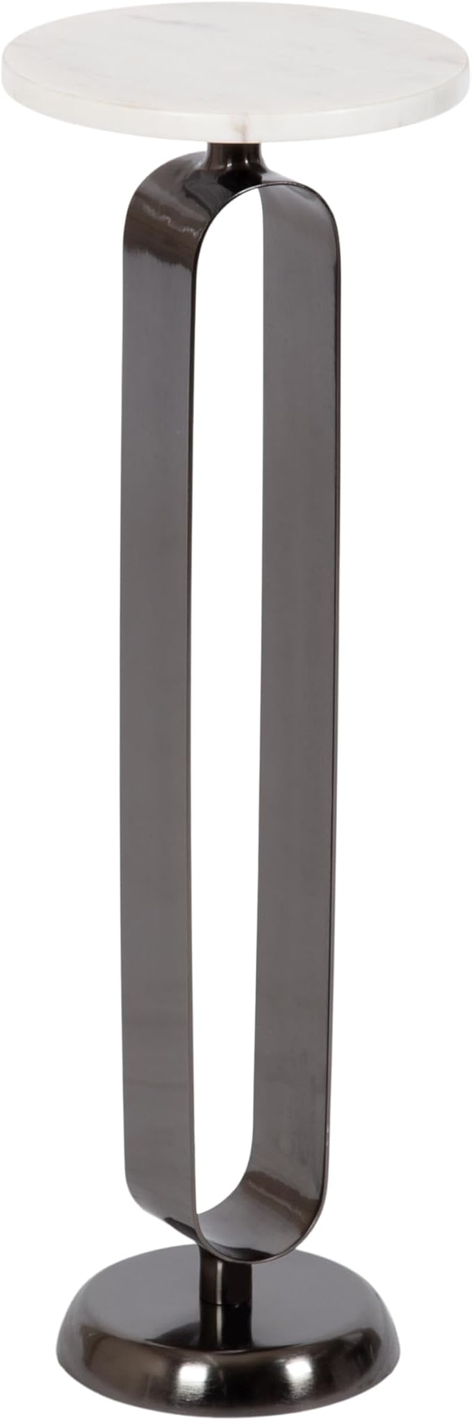 Kate and Laurel Helio Modern Round Drink Table, 8 x 8 x 24, White and Gray Gunmetal, Natural Marble Cocktail Table for Small Spaces and Use as Small Plant Stand or Nightstand