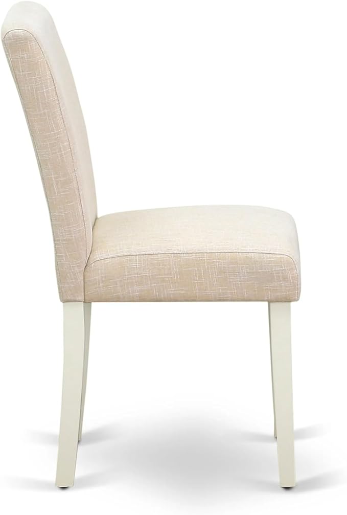 East West Furniture ANAB5-LWH-02 5 Piece Dining Table Set for 4 Includes a Round Kitchen Table with Pedestal and 4 Light Beige Linen Fabric Upholstered Chairs, 36x36 Inch, Linen White
