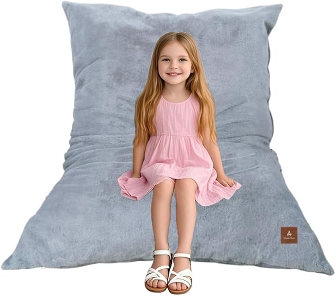 Wonder Space Bean Bag Chair – Soft Foam Filling | Removeable & Washable Cover | Ultra-Soft Plush Fabric - Minimalist Floor Cushion for Kids & Adults, Gaming, Reading and Relaxing, Grey