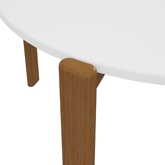 Manhattan Comfort Gales 46-Inch Mid Century Modern Round Dining Table for 2-4 Person, Minimalist Home Furniture with Solid Eucalyptus Wood Legs, Matte White