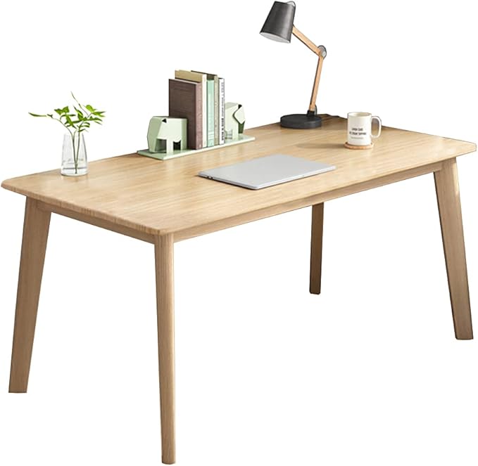 IOTXY Simple Wooden Writing Desk - Modern Minimalist Style PC Laptop Computer Workbench with Solid Wood Legs, 55" W Home Office Work Table for TV Stand Music Video Live Broadcast Workstation, Oak