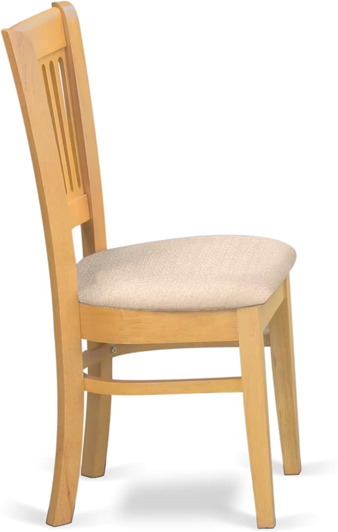 East West Furniture ANVA5-OAK-C 5 Piece Dining Room Furniture Set Includes a Round Dining Table with Pedestal and 4 Linen Fabric Upholstered Chairs, 36x36 Inch, Oak
