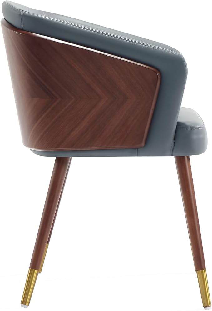 Manhattan Comfort Reeva Modern Dining Chair Upholstered in Tight Fit Leatherette, Accent Furniture with Solid Beech Wood Frame & Legs with Stylish Gold Tips, Graphite Grey