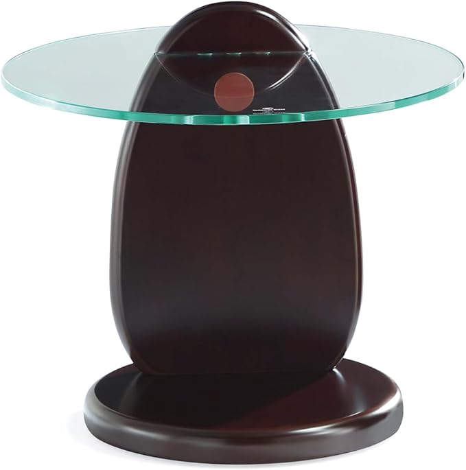 Manhattan Comfort Artesia Round End Table with Sleek Tempered Glass Top, Solid Wood Base, and Contemporary Design, Living Room Accent Furniture for Modern Homes, Side Piece, Dark Walnut