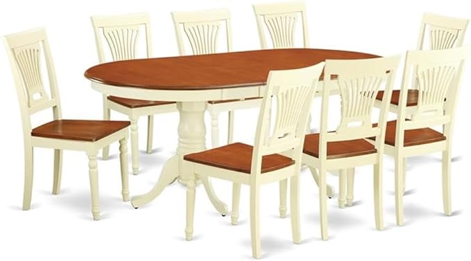 East West Furniture PLAI9-WHI-W 9 Piece Dining Table Set Includes an Oval Dinner Table with Butterfly Leaf and 8 Dining Room Chairs, 42x78 Inch, Buttermilk & Cherry