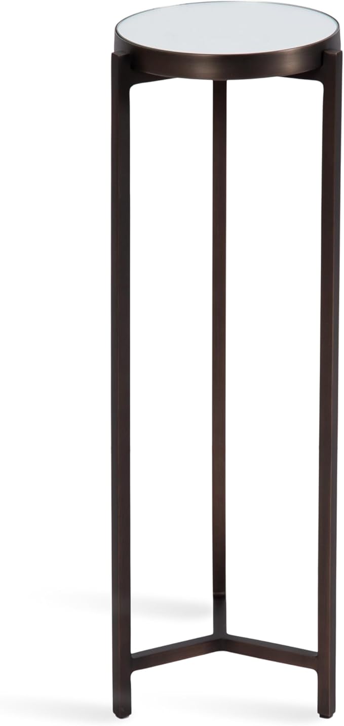 Kate and Laurel Aguilar Modern Mirrored Round Drink Table, 9 x 9 x 23, Bronze, Metal Accent Table with Mirrored Tabletop for Use as Small Plant Stand