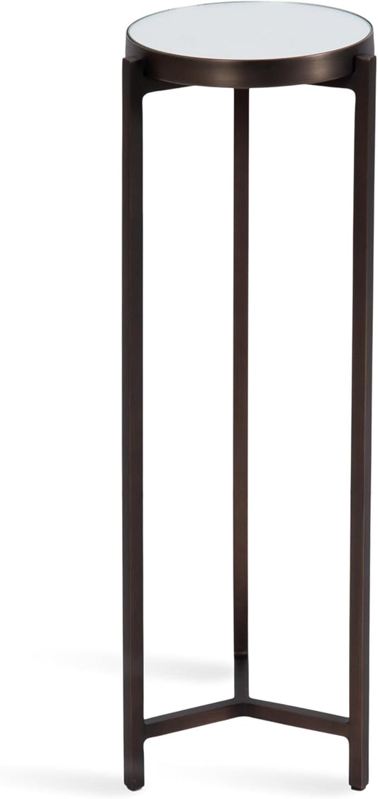 Kate and Laurel Aguilar Modern Mirrored Round Drink Table, 9 x 9 x 23, Bronze, Metal Accent Table with Mirrored Tabletop for Use as Small Plant Stand