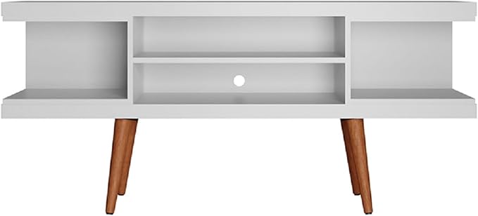 Manhattan Comfort Utopia 53.14" Freestanding Entertainment Center for Living Room, Mid Century Modern TV Stand with Shelves, Storage and Media Holes, Fits 50" Screens, White