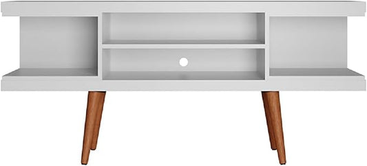Manhattan Comfort Utopia 53.14" Freestanding Entertainment Center for Living Room, Mid Century Modern TV Stand with Shelves, Storage and Media Holes, Fits 50" Screens, White