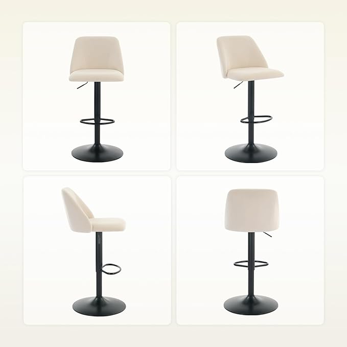 COLAMY Bar Stools Set of 4, Modern Swivel Bar Chairs, Adjustable Upholstered Barstools Counter Height with Full Backrest for Bar, Dining Room, Kitchen Island, Beige