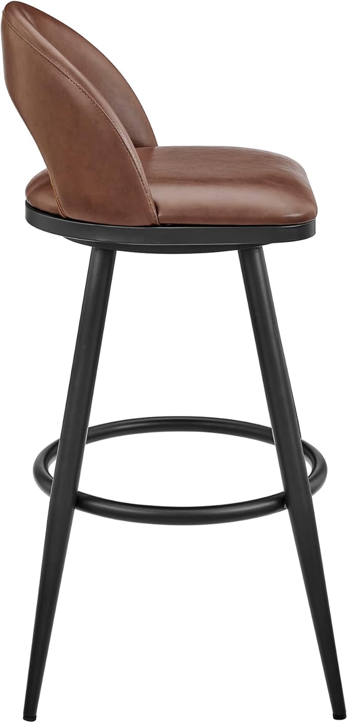 Armen Living Charlotte Swivel Bar Stool in Black Metal with Brown Faux Leather