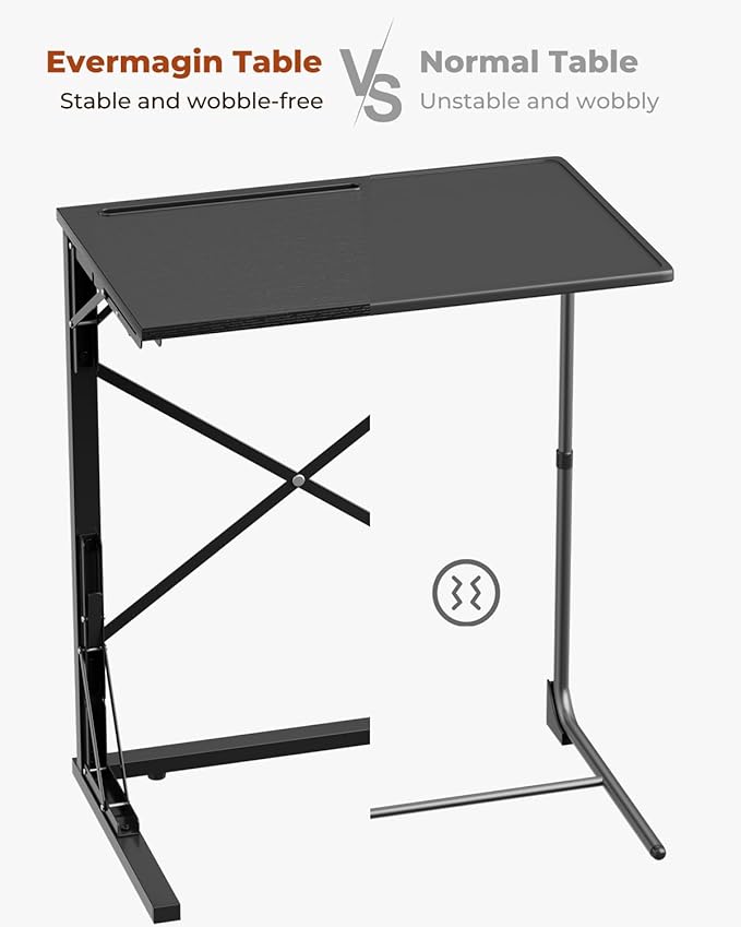 21''Wx28''H Folding TV Tray for Eating, Small Foldable C-Shaped Tray Table with Tablet and Phone Slots, Slide Under Couch Side Table for Recliner, Living Room, Bedroom, Black