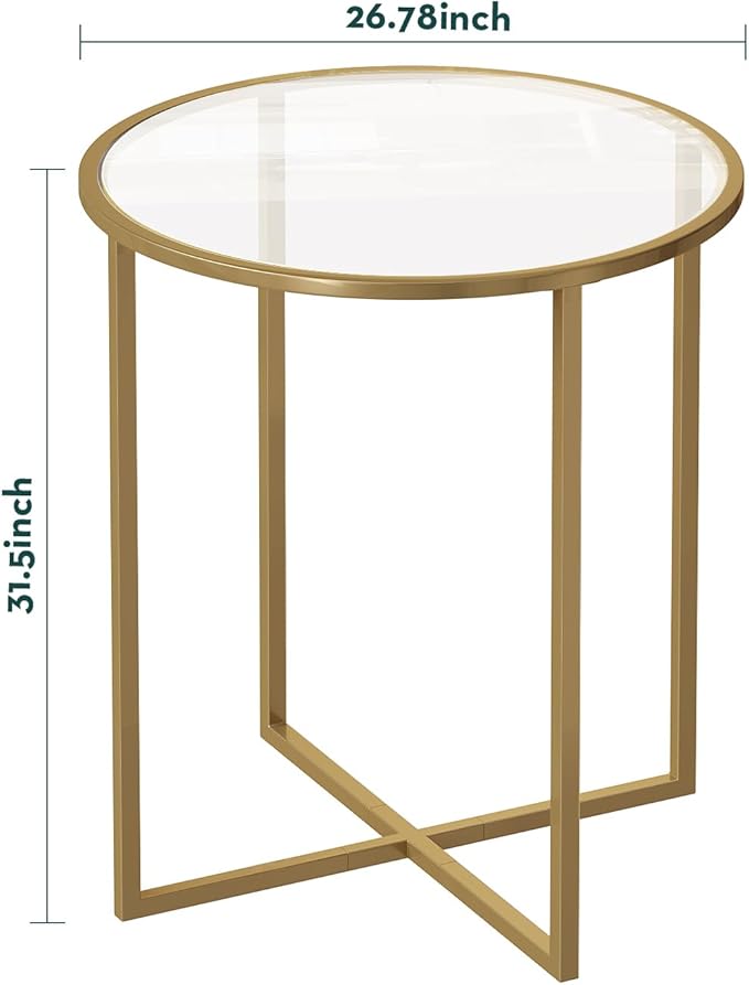 SAYGOER Small Round Dining Table for 2,Glass Circle Kitchen Dinner Table,26.7'' Multifuntional Modern Desk for Dining Room,Office,Kitchen,Apartment,Easy Assembly,Gold