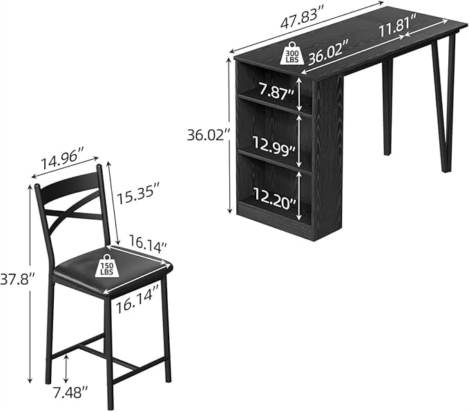 GAOMON 3 Piece Bar Table Set for 2, Bar Table and Chairs Set with with Flip Top Extension, Dining Table Set with Storage Shelves, Suitable for Small Space Kitchen Apartment, Black