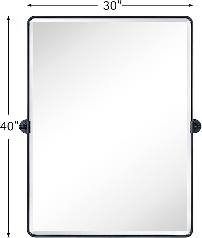 TEHOME 30x40 Pivot Mirror Matt Black Tilt Bathroom Vanity Mirror Large Black Metal Framed Rectangle Tilting Beveled Vanity Mirrors for Wall, Vertical Hanging