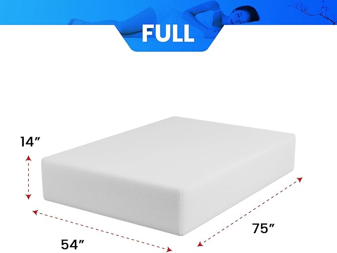 FDW | 14 Inch Full Mattress | Medium Firm | Gel Memory Foam Mattress | White | Bed in a Box, CertiPUR-US Certified | Pressure Relief, Cooling Ventilated Foam | Washable Removable Cover