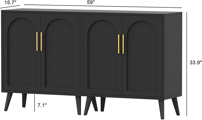 Rovaurx Set of 2 Storage Cabinet with 4 Doors, Accent Bathroom Floor Cabinet, Modern Sideboard Buffet Closet for Living Room, Entryway, Dining Room and Kitchen, Black BMGZ108B02
