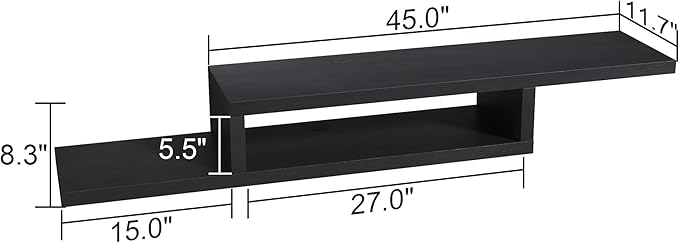 ChooChoo Floating TV Stand Shelf, Wall Mount Entertainment Center, 60” Media Console Stand for Living Room, Bedroom, Black
