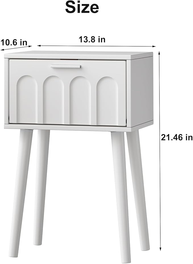 LAATOOREE Nightstand Set of 2, Small Bed Side Table with Arch Door, Mid-Century End Table with Wood Legs for Bedroom, Small Space (White)