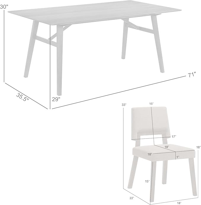 Armen Living Channell Mid Century Modern 7 Piece Walnut Wood Dining Table Set with Blue Fabric
