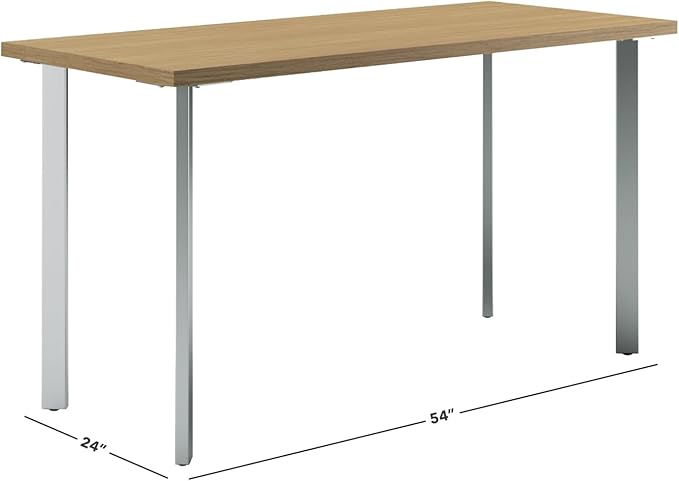 HON Coze Home Office Desks, Sturdy Table Computer Desk, 54", Natural Recon Top, Silver Base