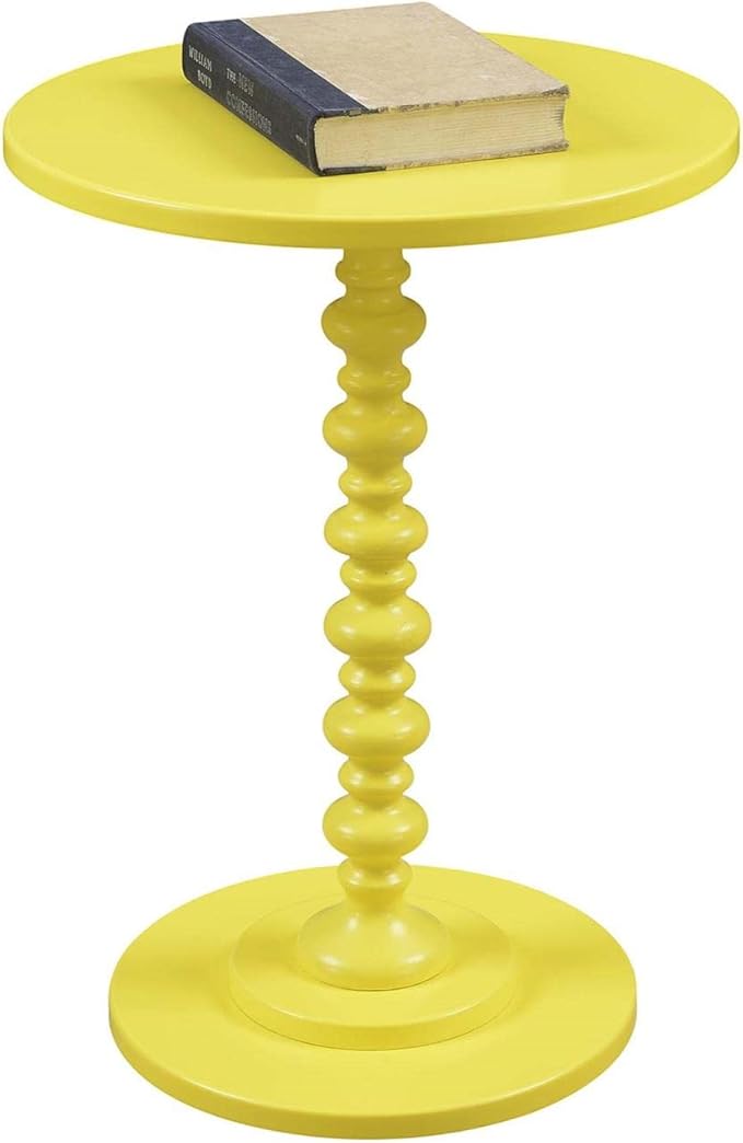 Convenience Concepts Palm Beach Spindle 17.75" Traditional Round End Living Room, Turned Solid Wood Side, Classic Display Pedestal Table, Yellow